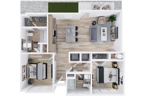 Floor plan for 2 beds, 2 baths, 1028 sqft